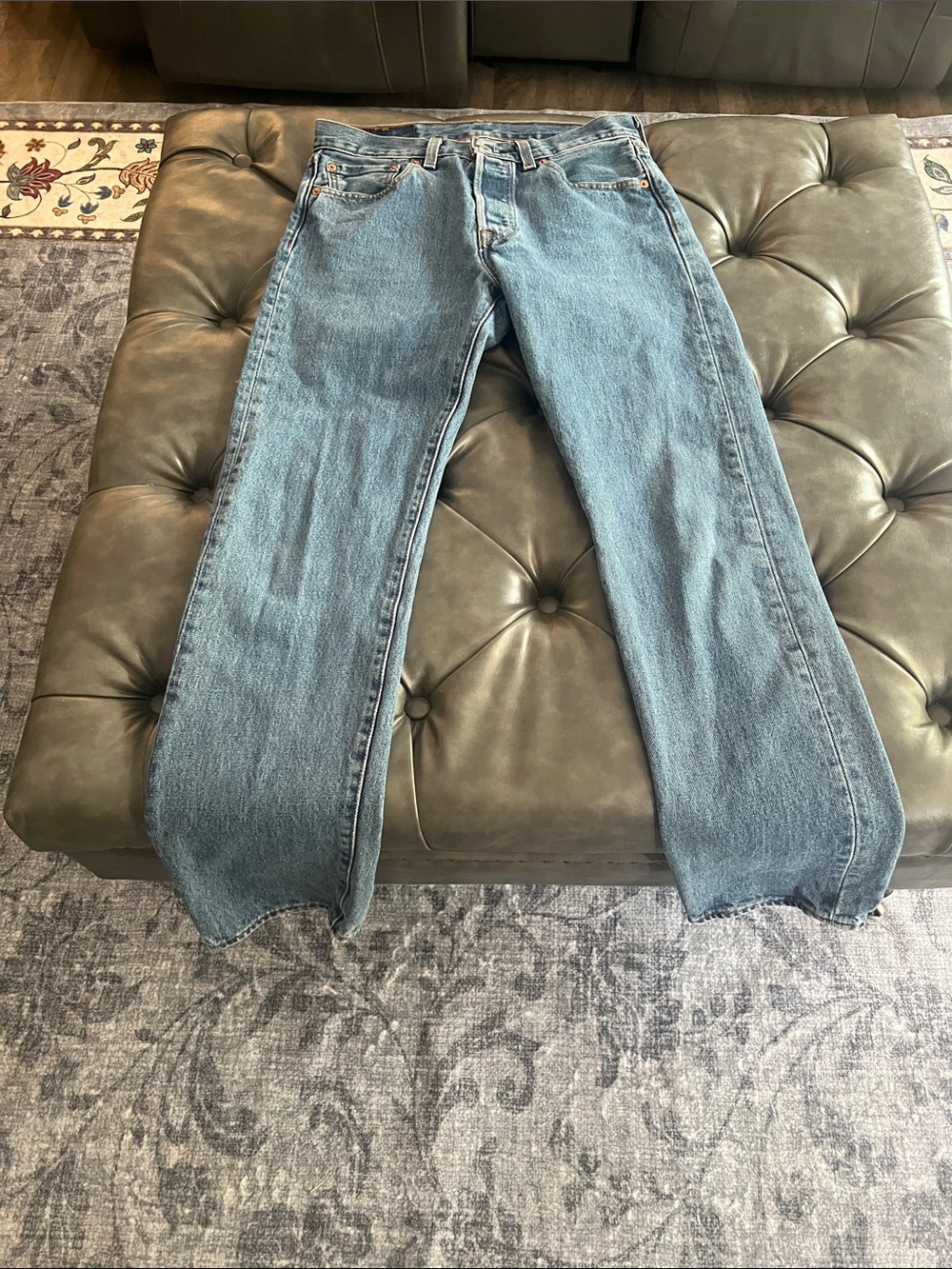 Levi's  501 Button Fly Straight-Leg Jeans in Medium Blue Denim